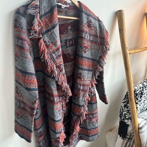 Fringed Printed Cardigan